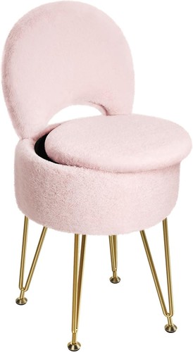 Pink faux fur - vanity, stool