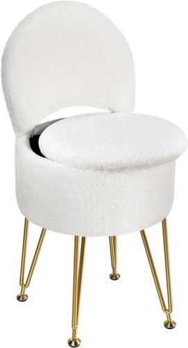 White faux fur vanity - fur, stool